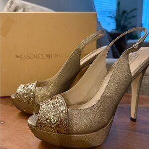 Menbur Gold Glitter Slingback Heels